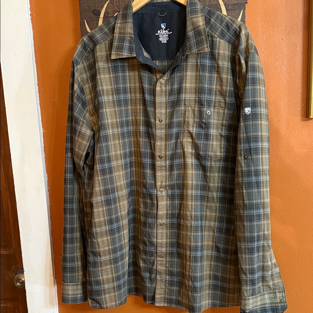 Kuhl Men's Checkered Shirt Jacket - Olive and Navy